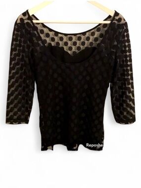 Guess Black Polka Dot Long Sleeve Top